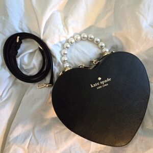 Kate Spade Black Mini Heart Bag with Pearl Handle